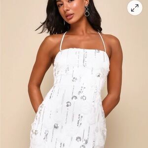 Lulu's White and Silver Strapless Dress